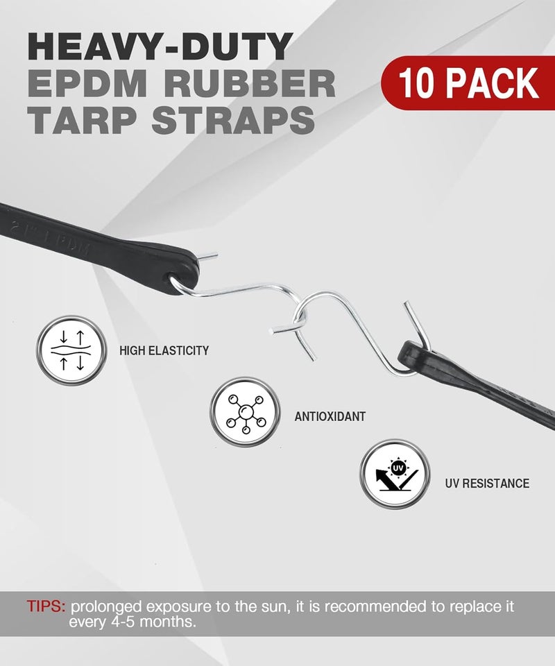 Digank Bungee Cords Heavy Duty Outdoor 21", 10 Pack Rubber Bungee Straps with Metal S Hooks, EPDM Tarp Straps for Cargo, Canopy, All-Weather Use, 180 lbs Load - Image 4